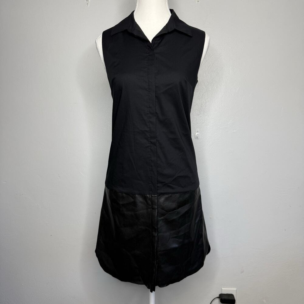 Bailey 44 Black Sleeveless Faux Leather Hem Shift Dress – XS Made in USA
